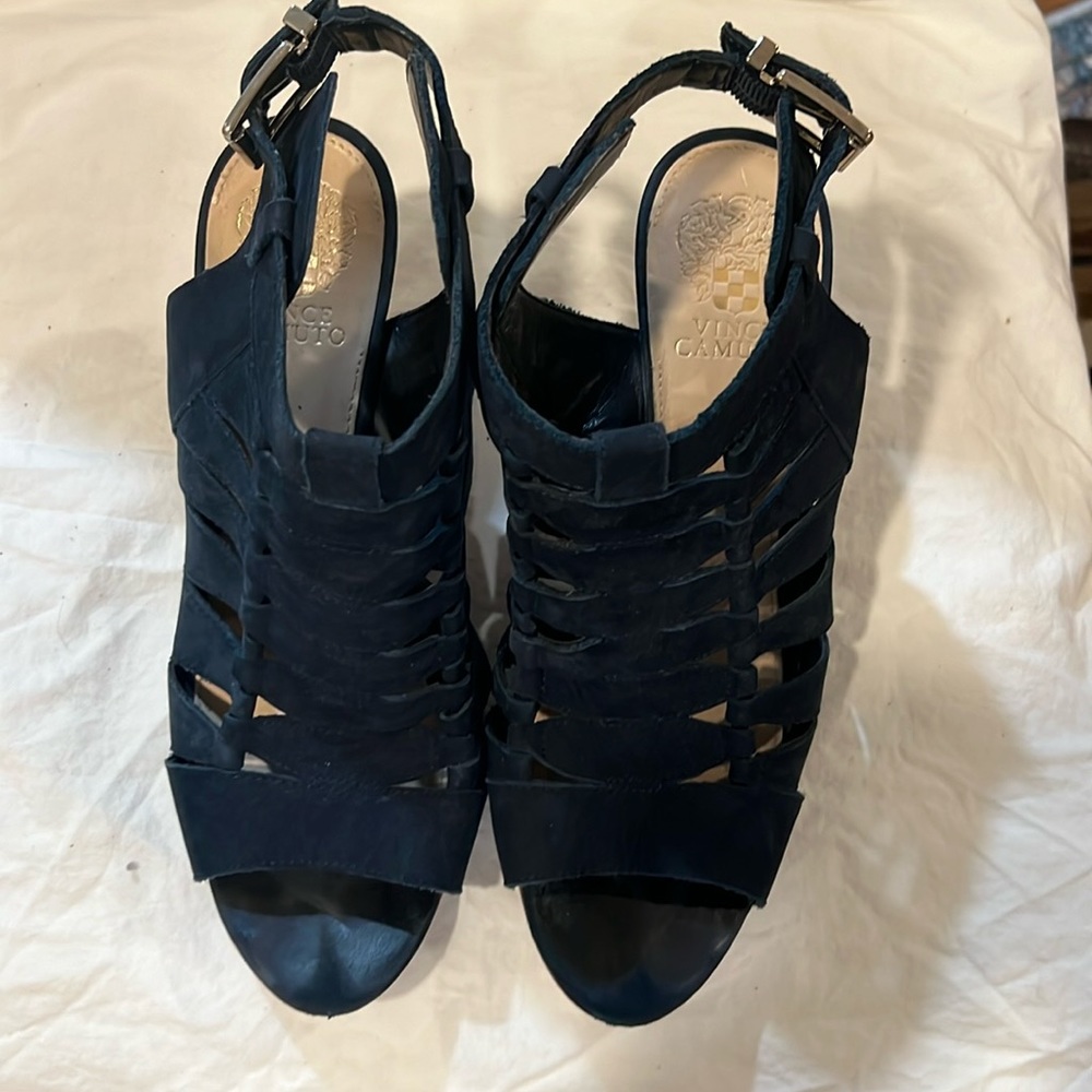Vince Camuto Navy Blue Suede Cage Sandal ELIKA Size 10.